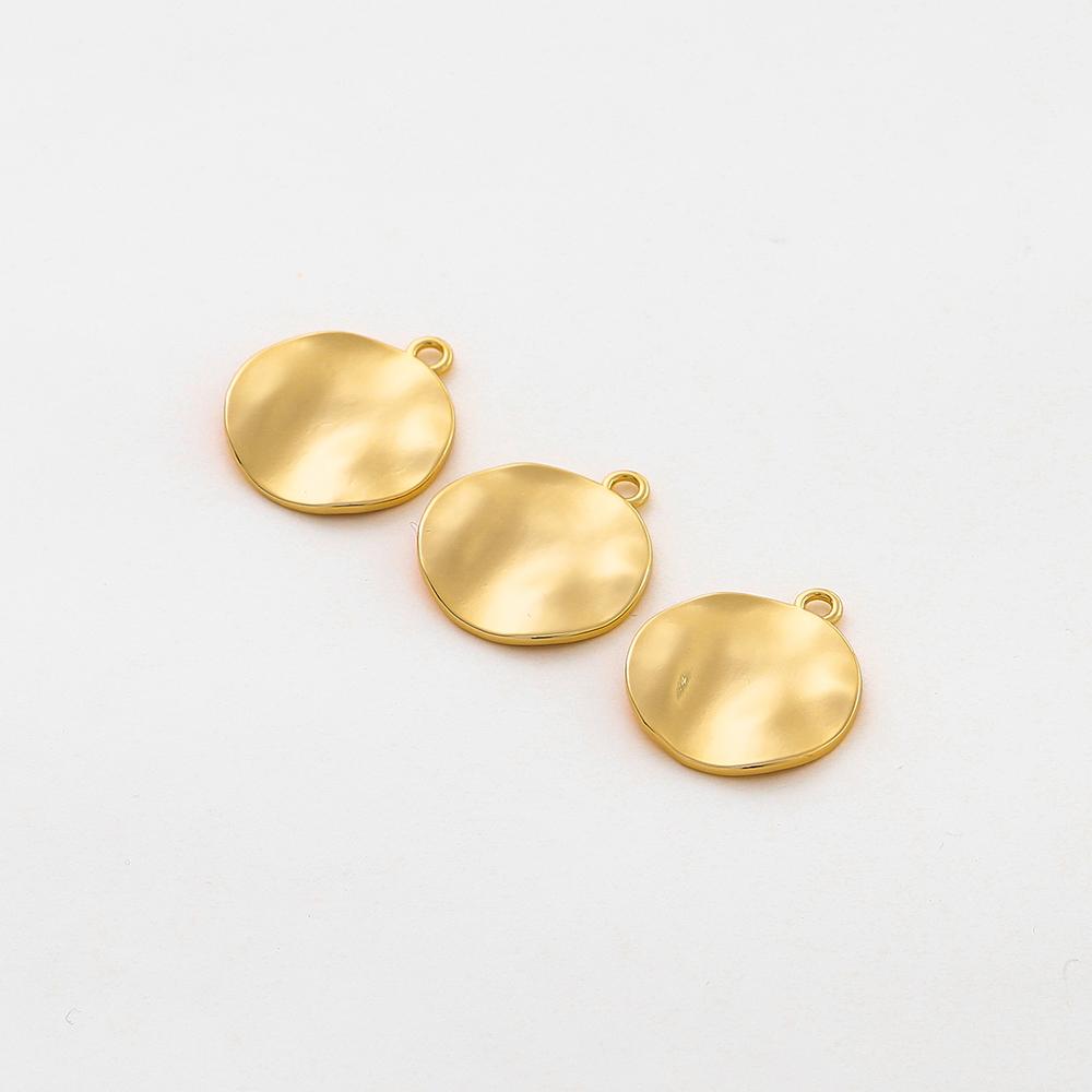 5pcs/Lot 14K 18K Gold Color Plated Wave Pattern Round Pendants With Hole Charm Bracelets Pendants For DIY Jewelry Makings