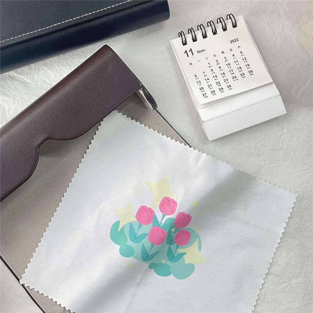 Cute Ins Cartoon Tulip Miopia Óculos Pano de Limpeza Menina Criativa Tela de Celular Toalha de Limpeza Óculos Estojo Acessórios