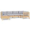 Vidaxl 6-Cz. Garden Lounge Set, Grey Cushions, Pine