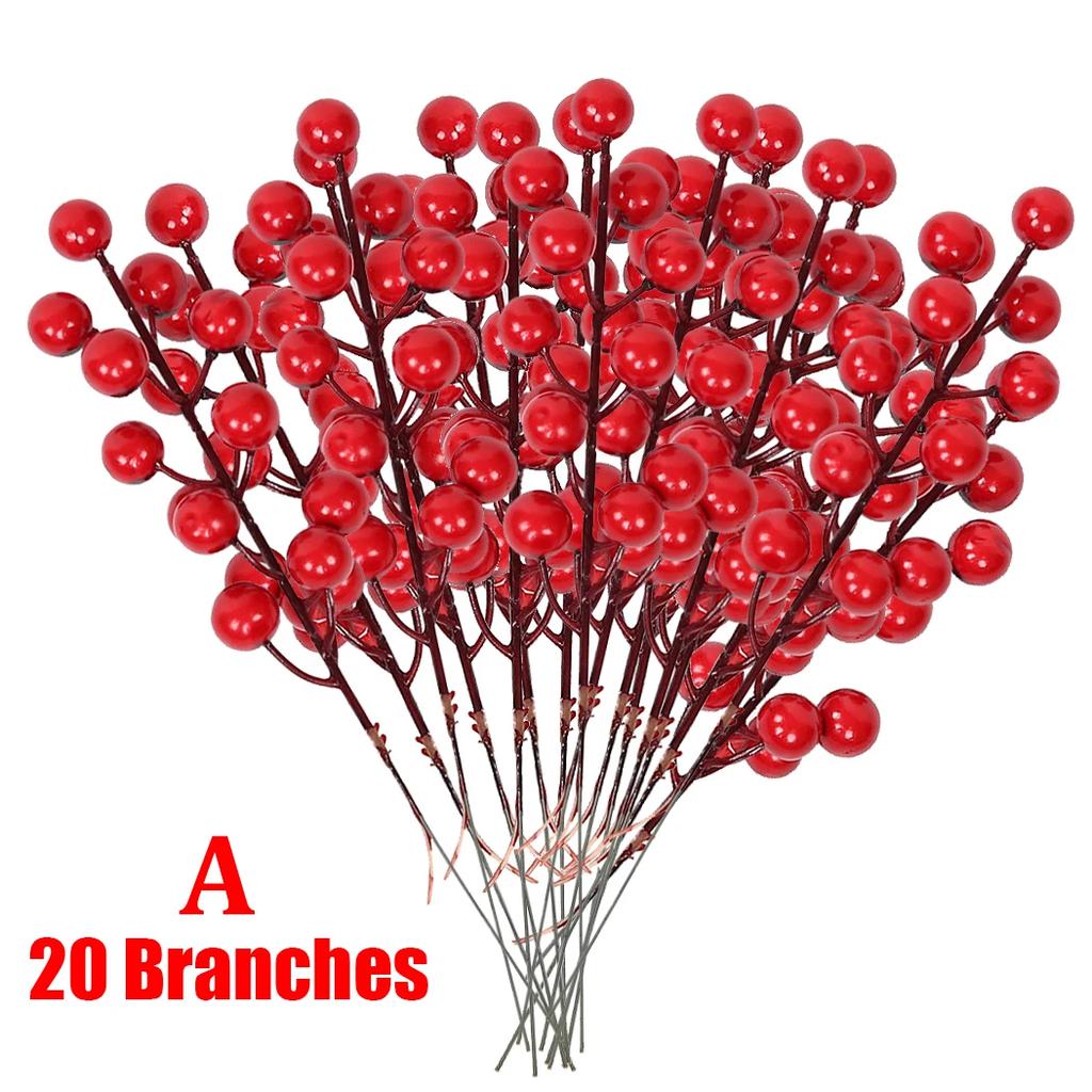 1/30 Branches Dense Berries  Artificial Flowers Bouquet Red Holly Berry Stamen Plants Xmas Tree Christmas Party  Home Decor