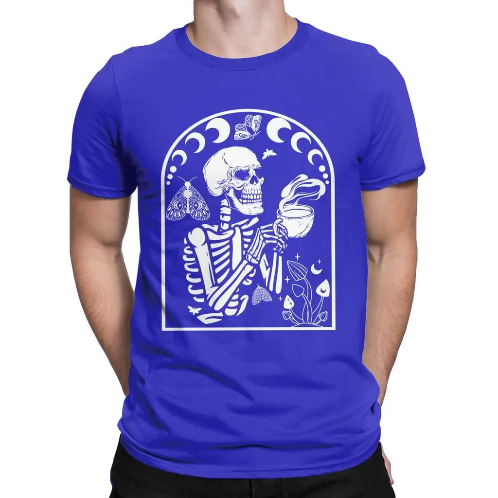 Skeleton Coffee Halloween Gift T Shirt Men's Pure Cotton Vintage T-Shirt O Neck Spooky Tee Shirt Short Sleeve Clothing Unique