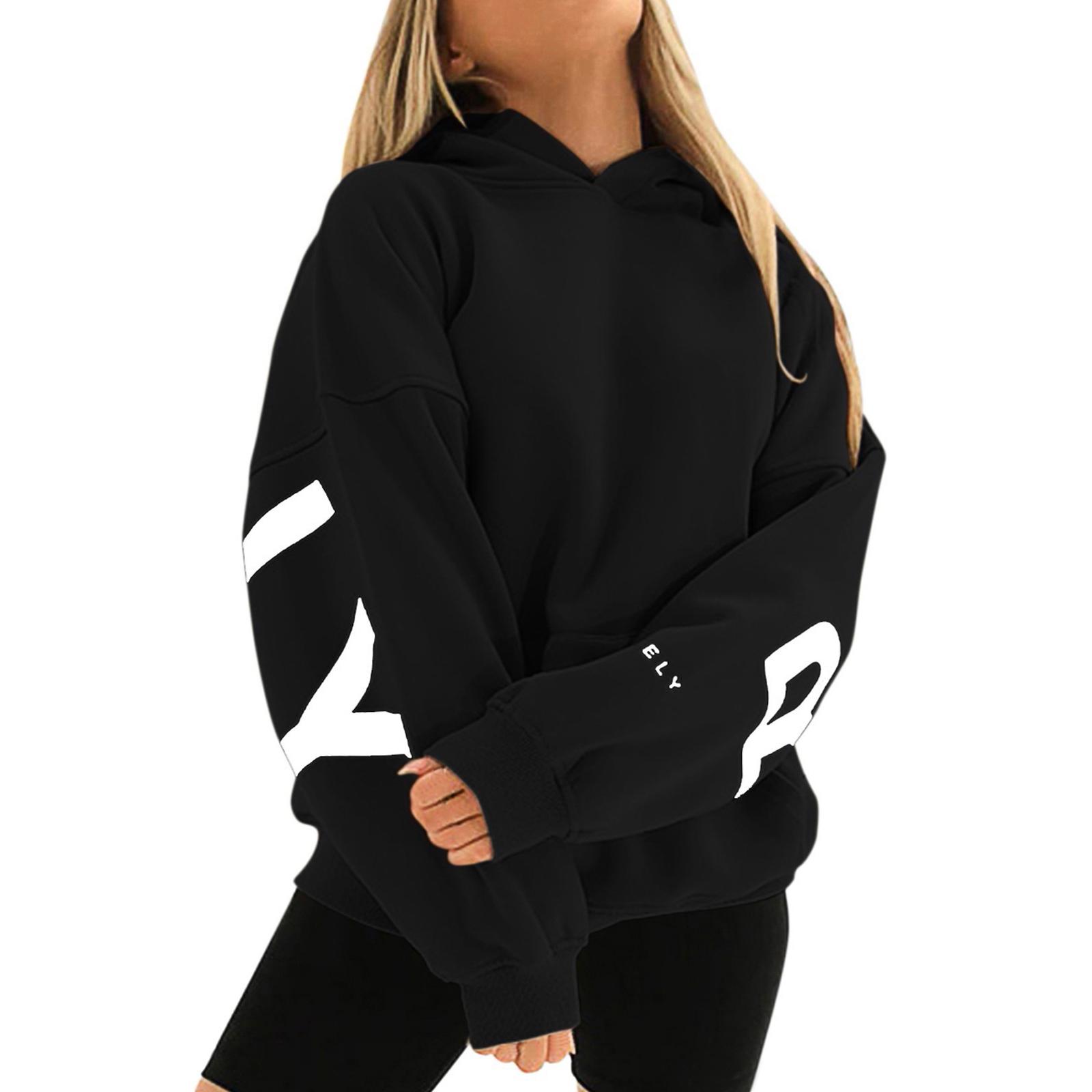 

Женские толстовки, осенняя мода, свитшоты с принтом, повседневная толстовка с длинным рукавом, свободная толстовка, осенняя толстовка M чёрный