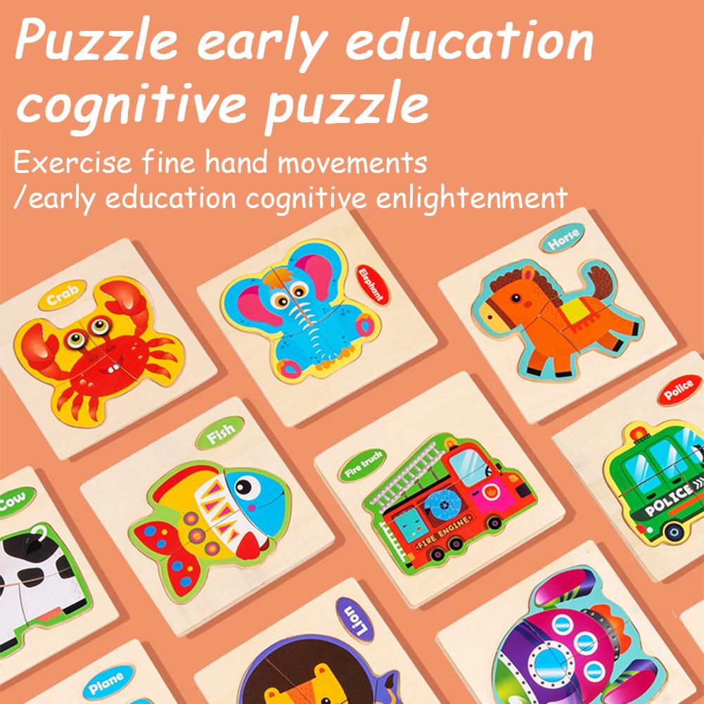 Wooden 3D Jigsaw Puzzle For Kids Educational Toys Cartoon Animal Vehicle Traffic Early Learning Intelligence Toy