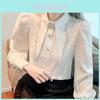 White French Style Blouse With Bubble Sleeves And 3d Effect For Elegant Women