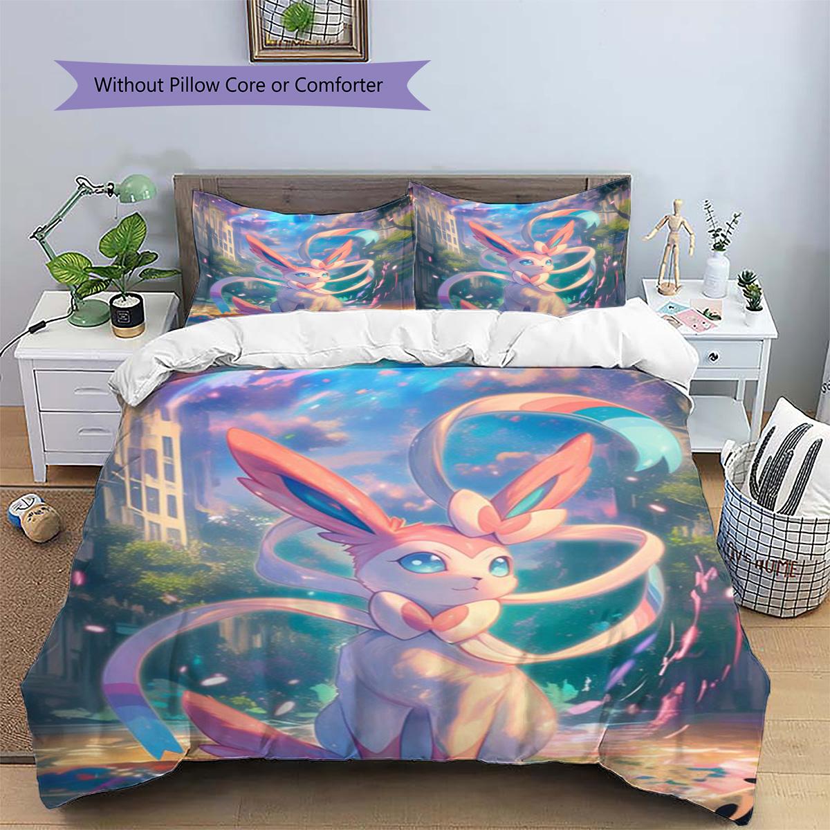 

Sylveon Patterned Pillowcase & Duvet Cover Set Anime Graphic Pattern Bedding for Bedroom Present for Fans.-TING 135x200cm