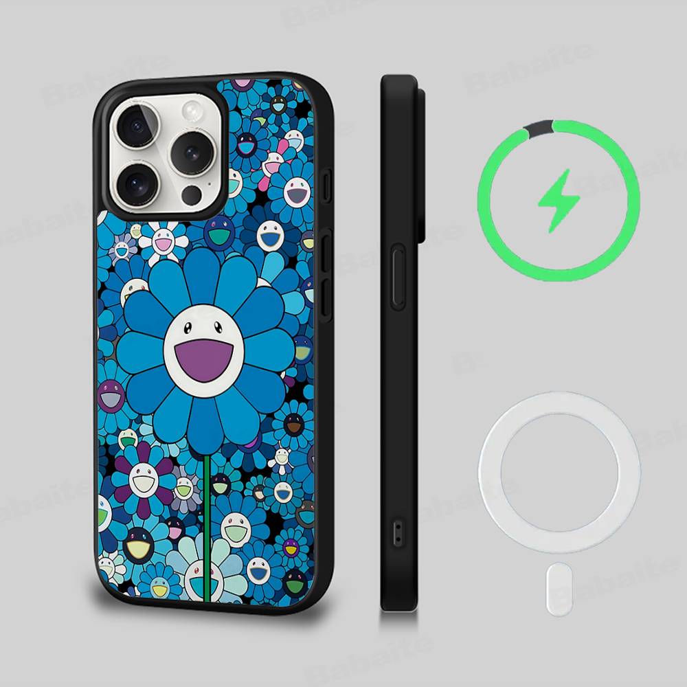 Art T-Takashi M-Murakamis Black For Magsafe Magnetic Phone Case For iPhone 16 15 17 Pro Max 11 12 13 14 Plus Cover