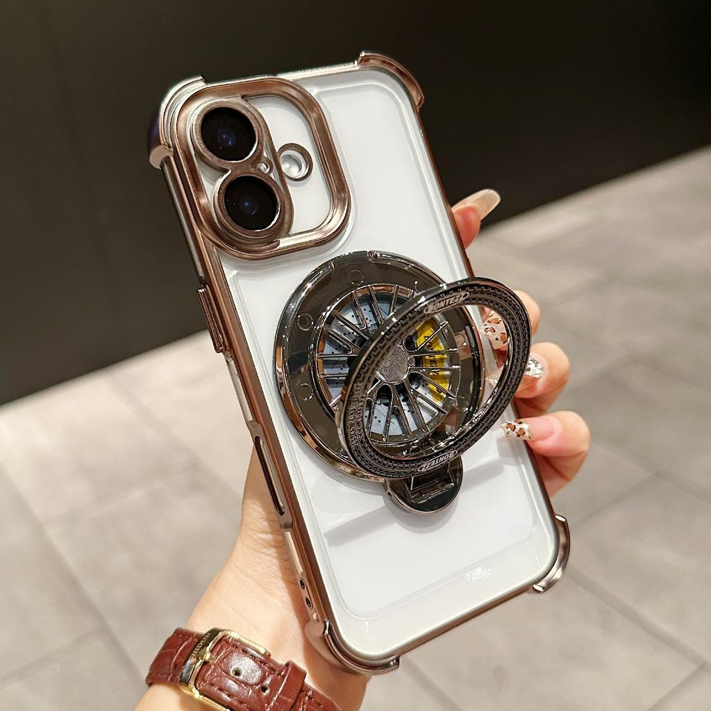 Pro iPhone 16 Magnetický kryt s otočným spinnerem a stojánkem, PC + TPU, s airbagy, kryt na mobil