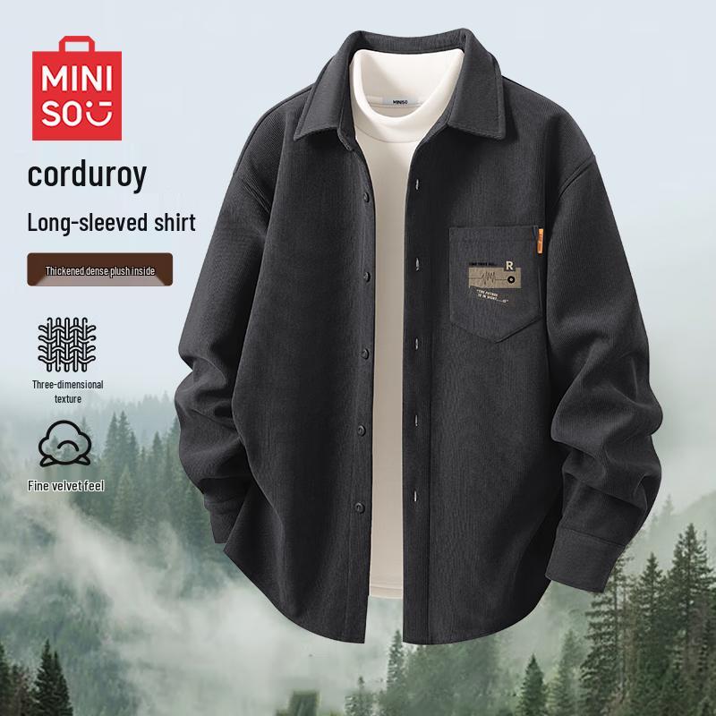 MINISO Men s Fleece-Lined Corduroy Shirt Jacket M