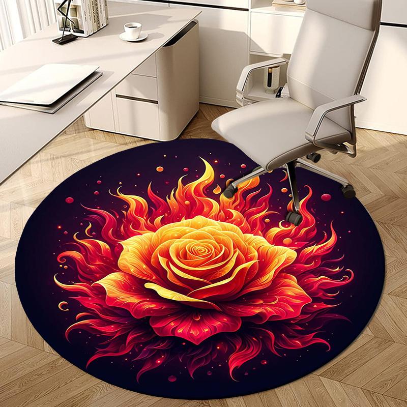 1pc Flaming Rose Artwork Round carpet, Made of Polyester,Perfect for Decorating Office Chairs, Living Rooms,fplt262