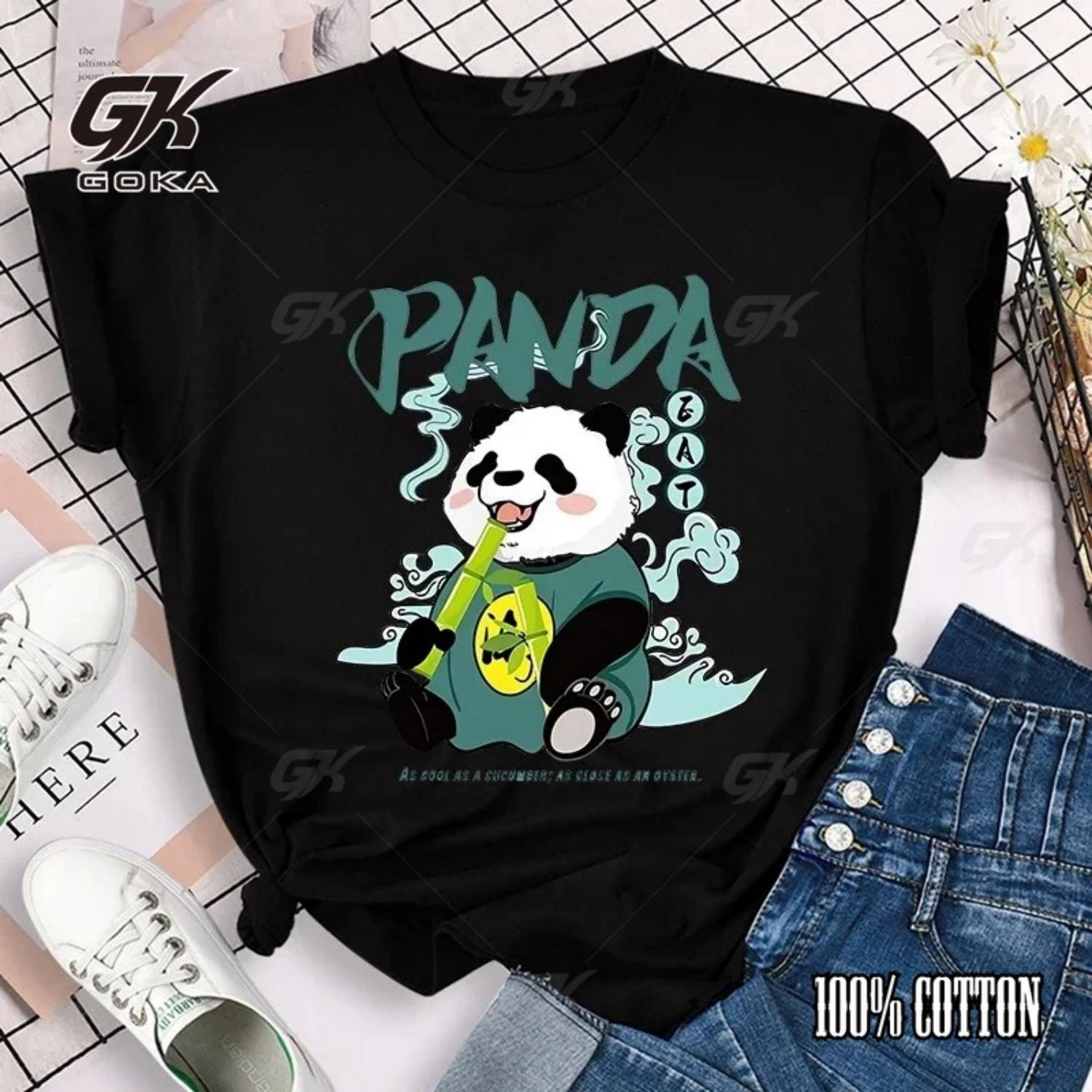 Funny Fun Panda Printed Women s T-shirt Summer Short Sleeved Animal Cartoon Casual Fashion Tees Retro Gothic T-shirt Top S
