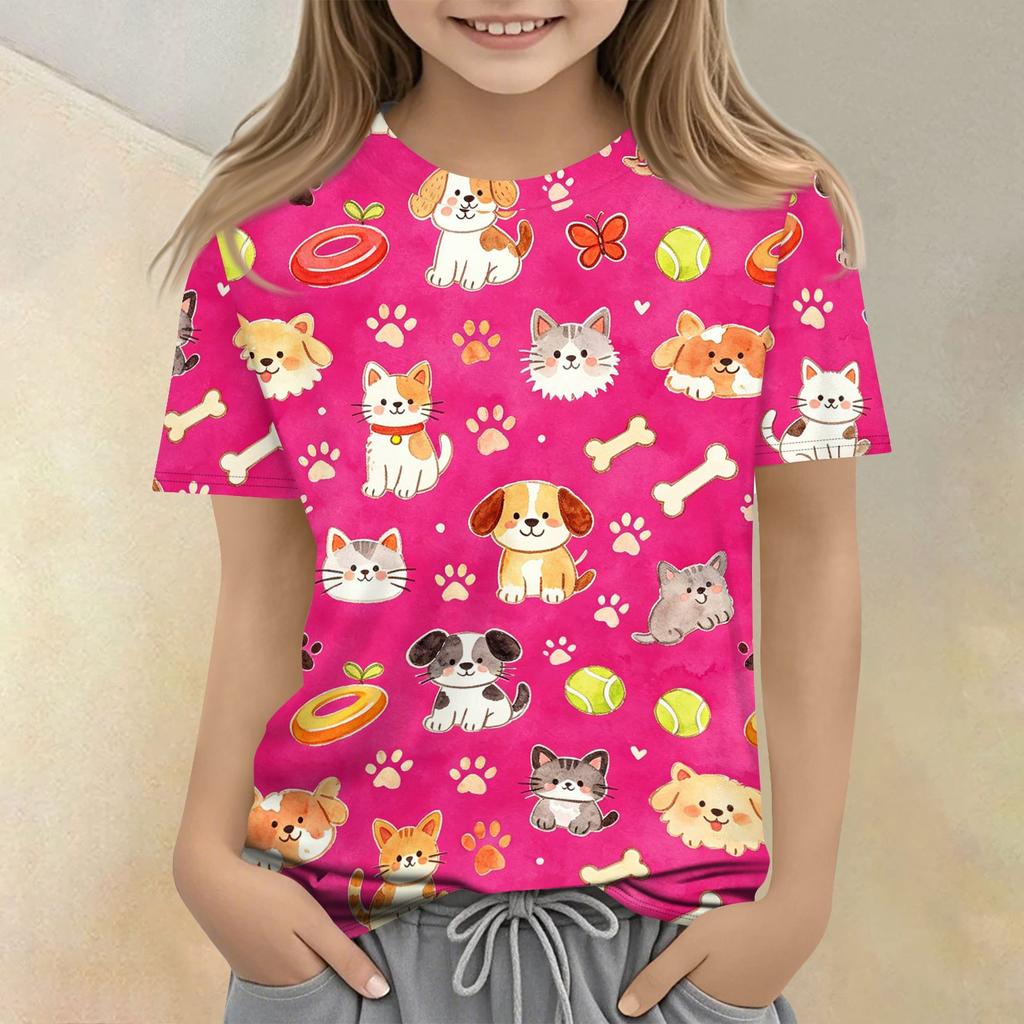Kids Animal Print Crew Neck Short Sleeve Casual Loose Fit T Shirt Soft Comfortable Fabric Suitable for Everyday Wear