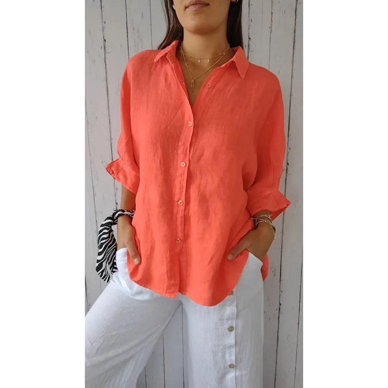 Cămașă de primăvară din bumbac și in 2024 cu model de legături la spate