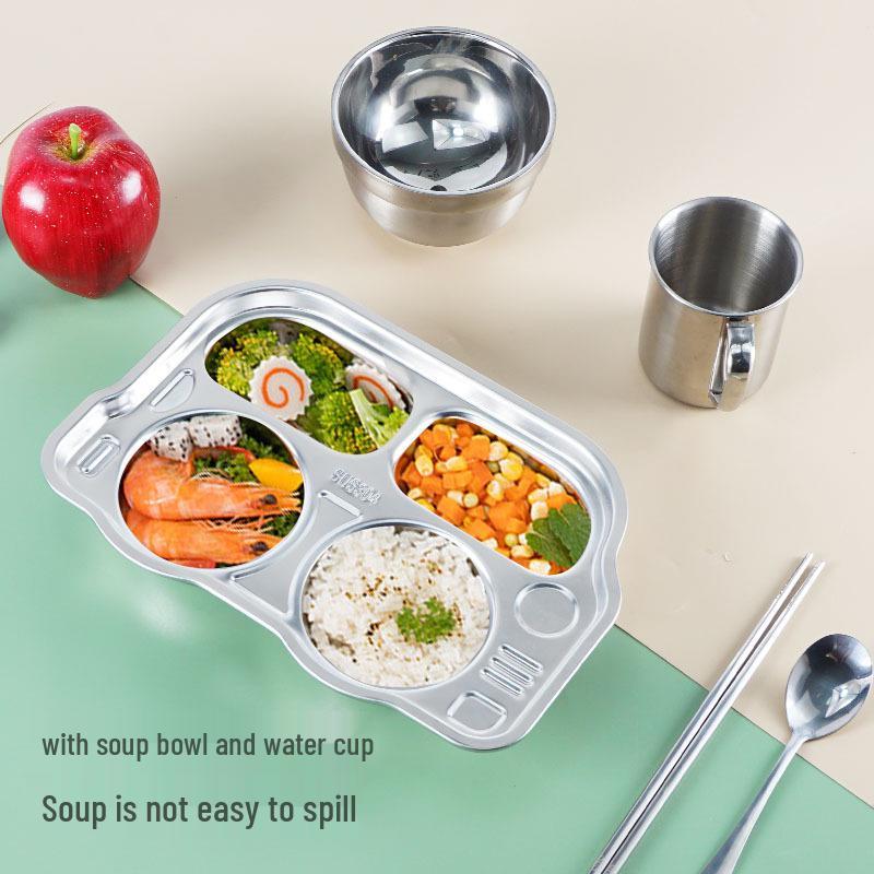 304 Stainless Steel Divided Plate for Children - Ideal for Kids, School Canteens, and Kindergarten Meals