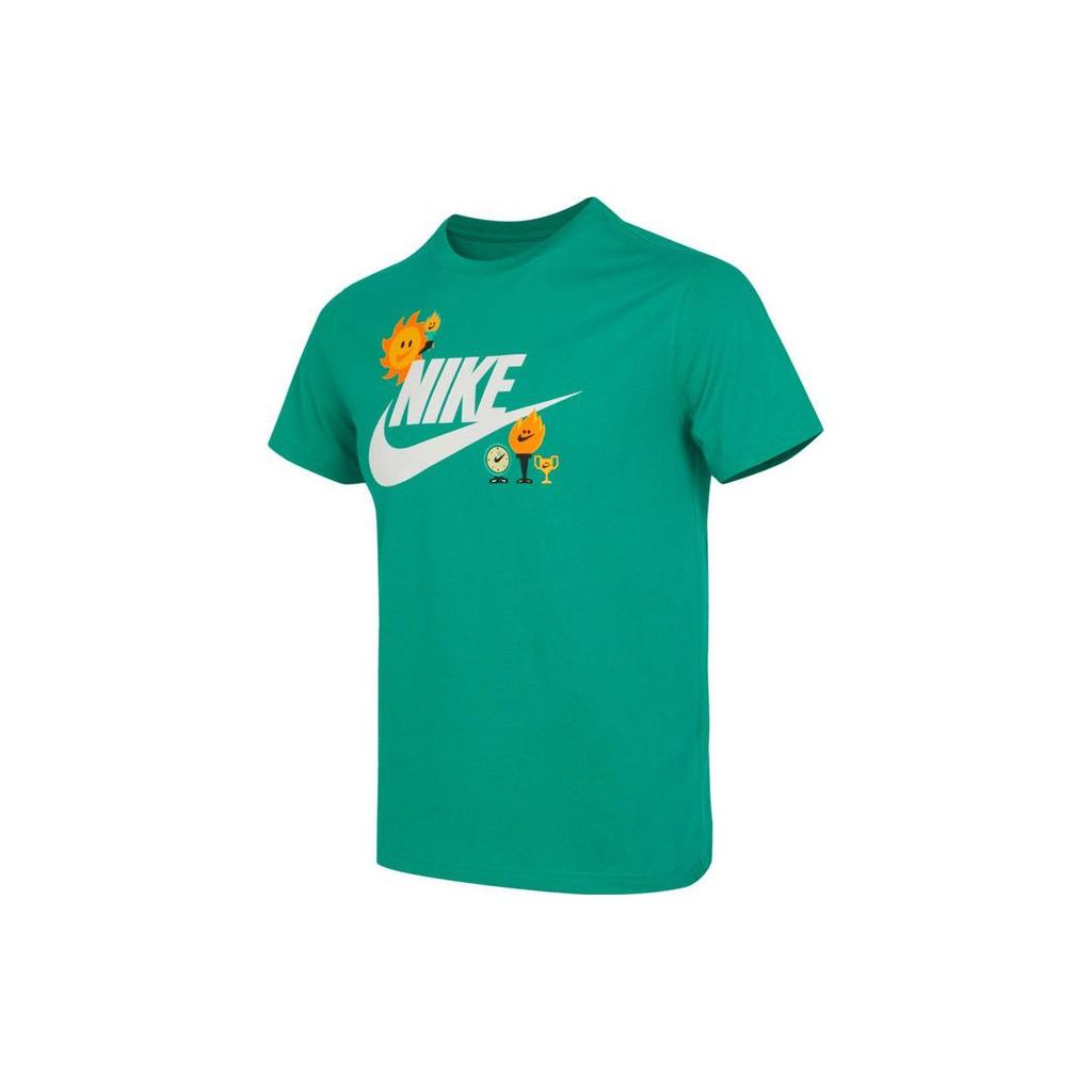 Nike Cartoon Logo Print Round Neck Short Sleeve T-Shirt Kids Tops Stadium-Green FJ7237-324