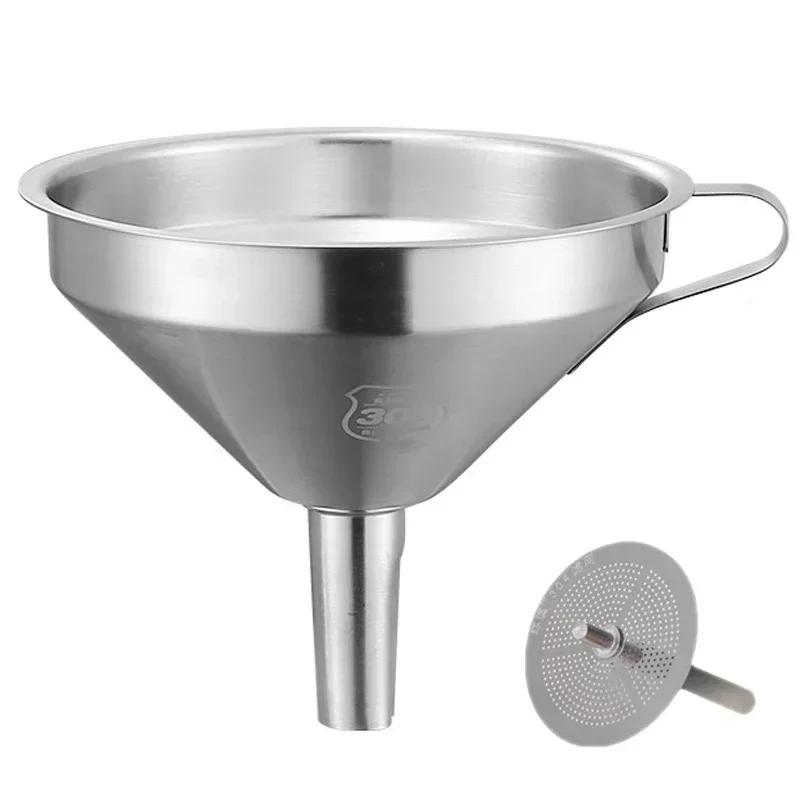 304 Stainless Steel Funnel Metal Wide Mouth Funnel With Strainer Mesh For Cooking Oil Liquid Spice Filter Home Kitchen Gadgets