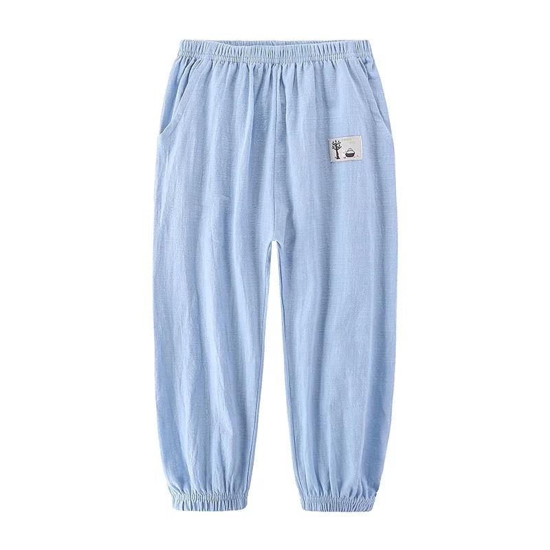Children Trousers for Boys Girls Cotton Linen Elastic Waist Solid Color Summer Mosquito Pants Kids Clothing Long Pants