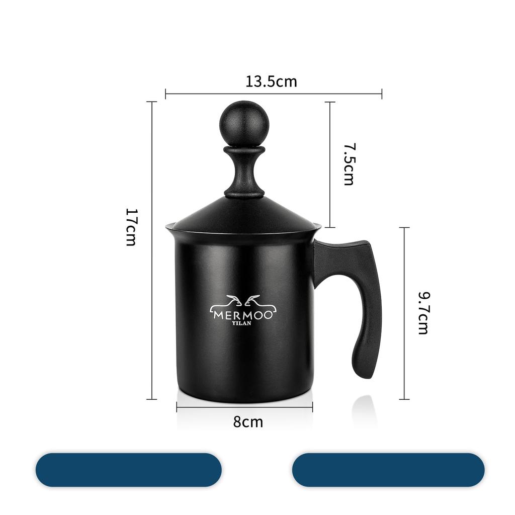 MERMOO YILAN Milk Frother, 400ML, Heat-Safe, No Electricity Required, Milk Jug, Milk Steamer, Stainless Steel, Coffee Maker, for Home, Camping, and