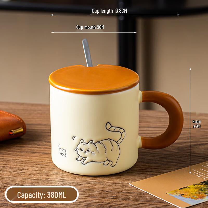 

Cute Cartoon Cat Ceramic Mug with Lid and Spoon