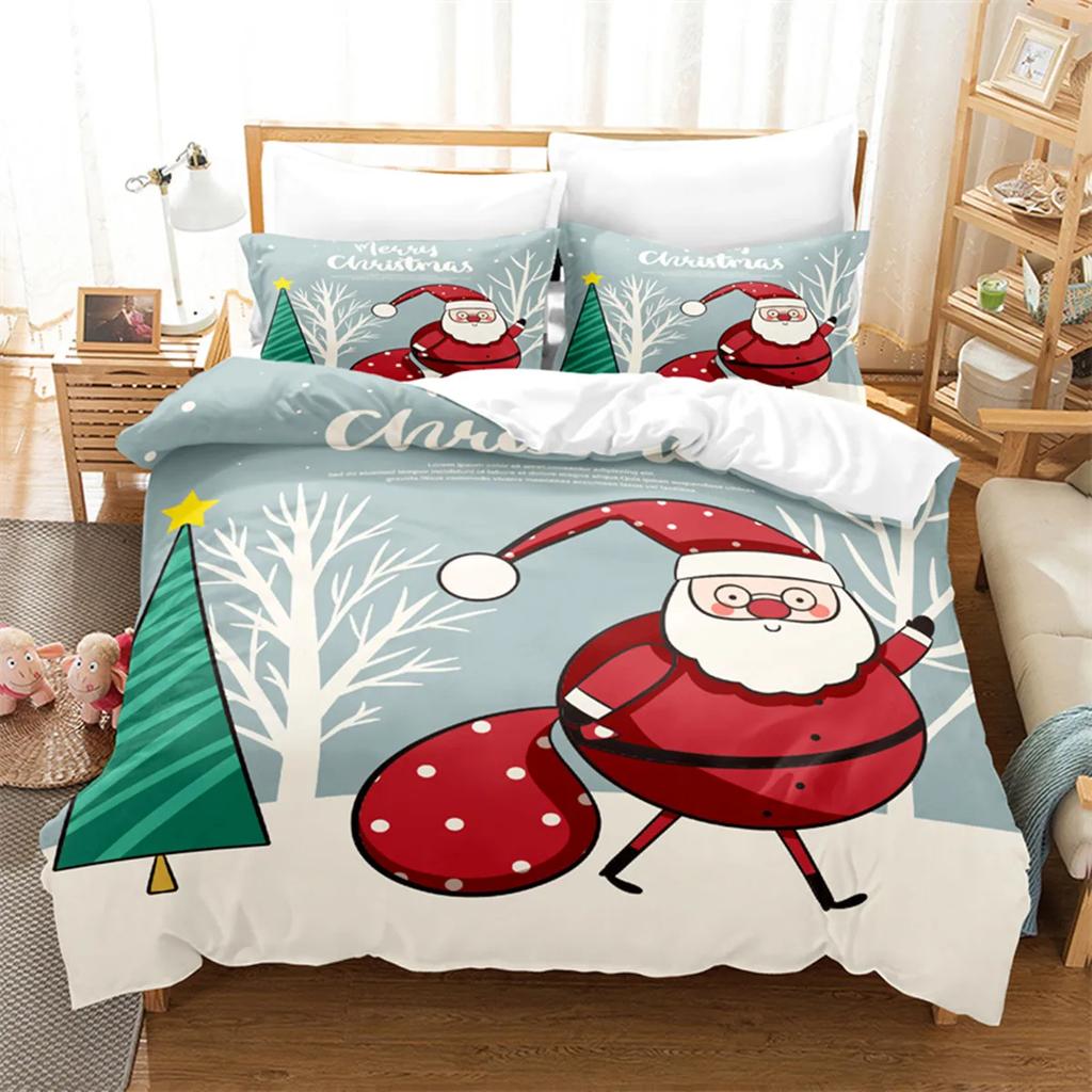 Cartoon Christmas Santa Claus Send Gifts Duvet Cover Digital Printing Christmas Tree Fashion Duvet Cover For Children Boys Girls