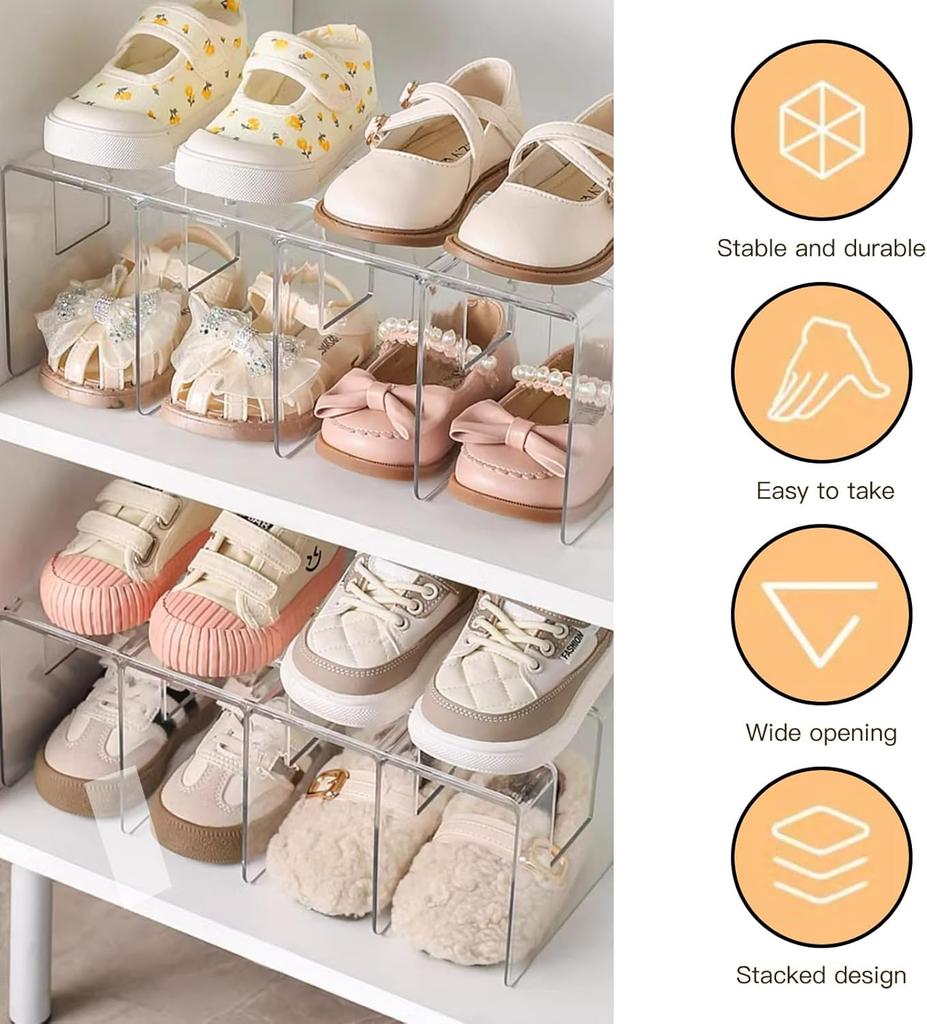Transparent Acrylic Children's Shoe Rack Four Stackable Baby Shoe Storage Rack 4 Pack