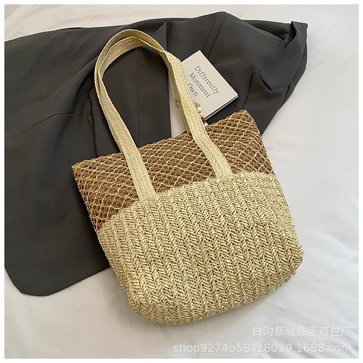 

Niche summer fashion pastoral straw bag women s bag 2025 new large-capacity shoulder bag underarm tote bag бежевий