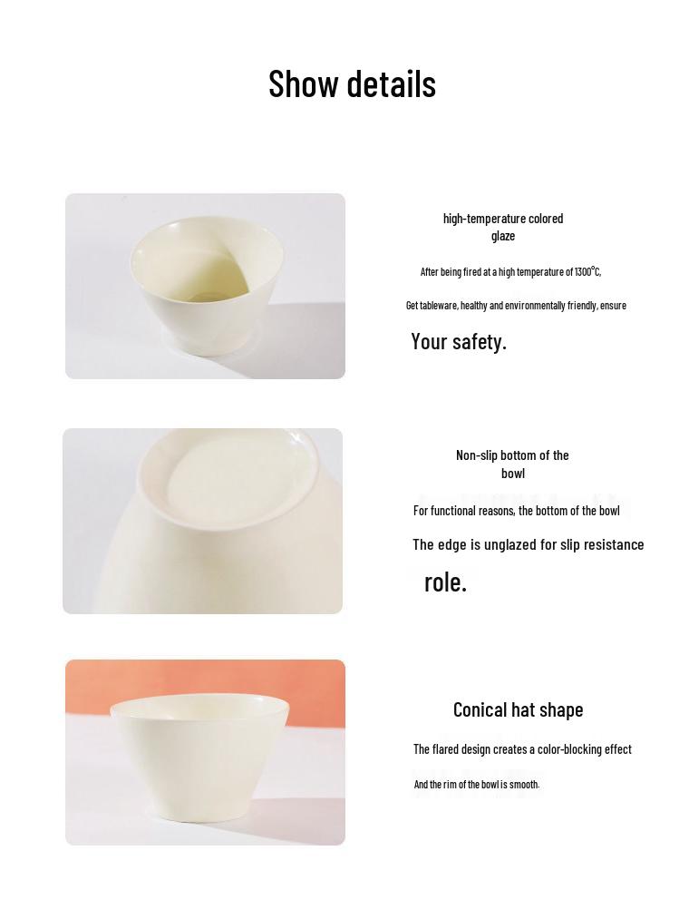 Set of 6 Cream-Colored 5-Inch Creative Rice and Soup Bowls - New Trendy Design