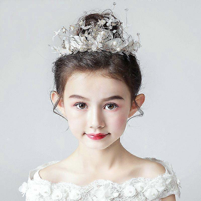 Children's Crown Headpiece, Princess Crown, Handmade White Fabric and Feather Headband