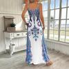Women's Bohemian Paisley Print V Neck Spaghetti Strap Maxi Dress Casual A Line Long Sundress