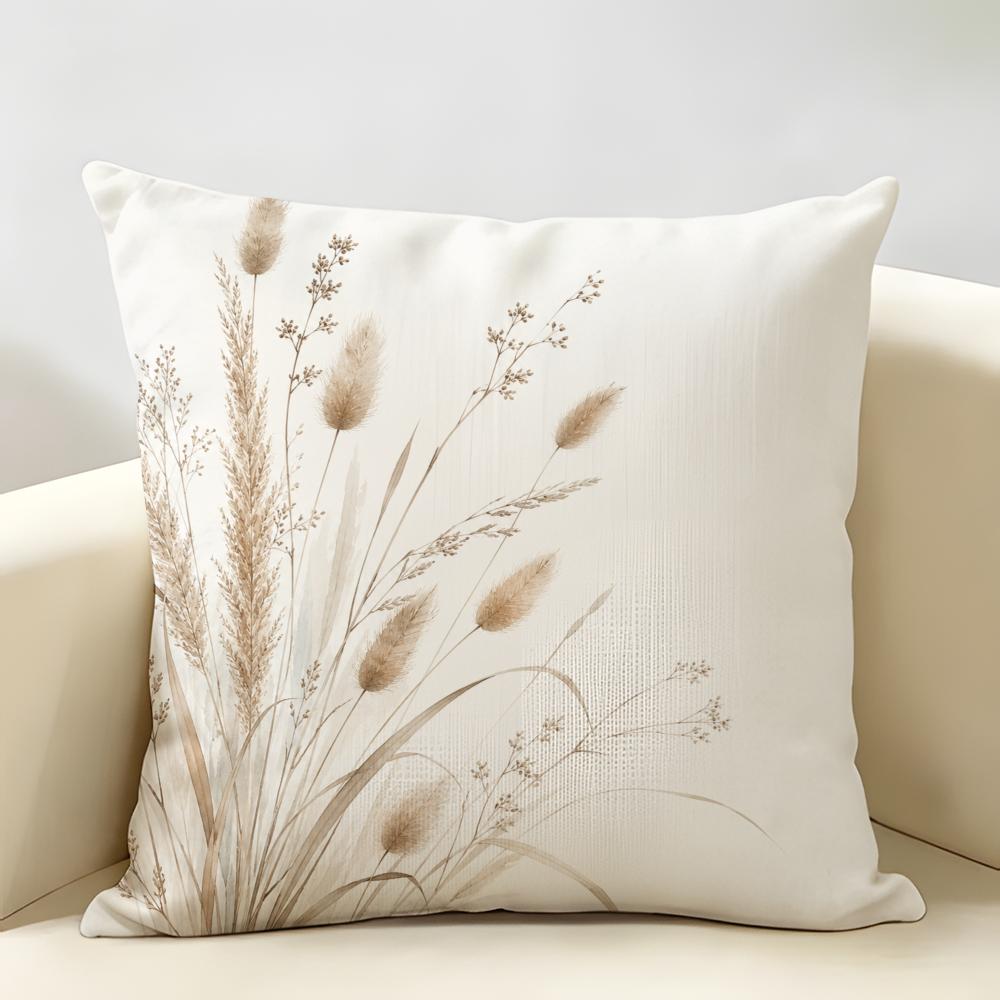 Boho Neutral Pressed Wildflower Cushion Cover Natural Linen Fabric Double-Sided Printing Breathable Perfect For Home Decor