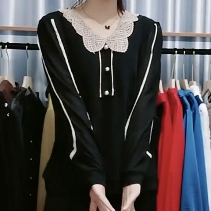 Casual Solid Color Knitted Blouse with Collar and Spliced Chiffon - Perfect for Modish Women