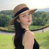 French Style Straw Hat with Large Brim Ribbon Decor Foldable Sun Protection Hat Summer Beach Travel Vacation Hat