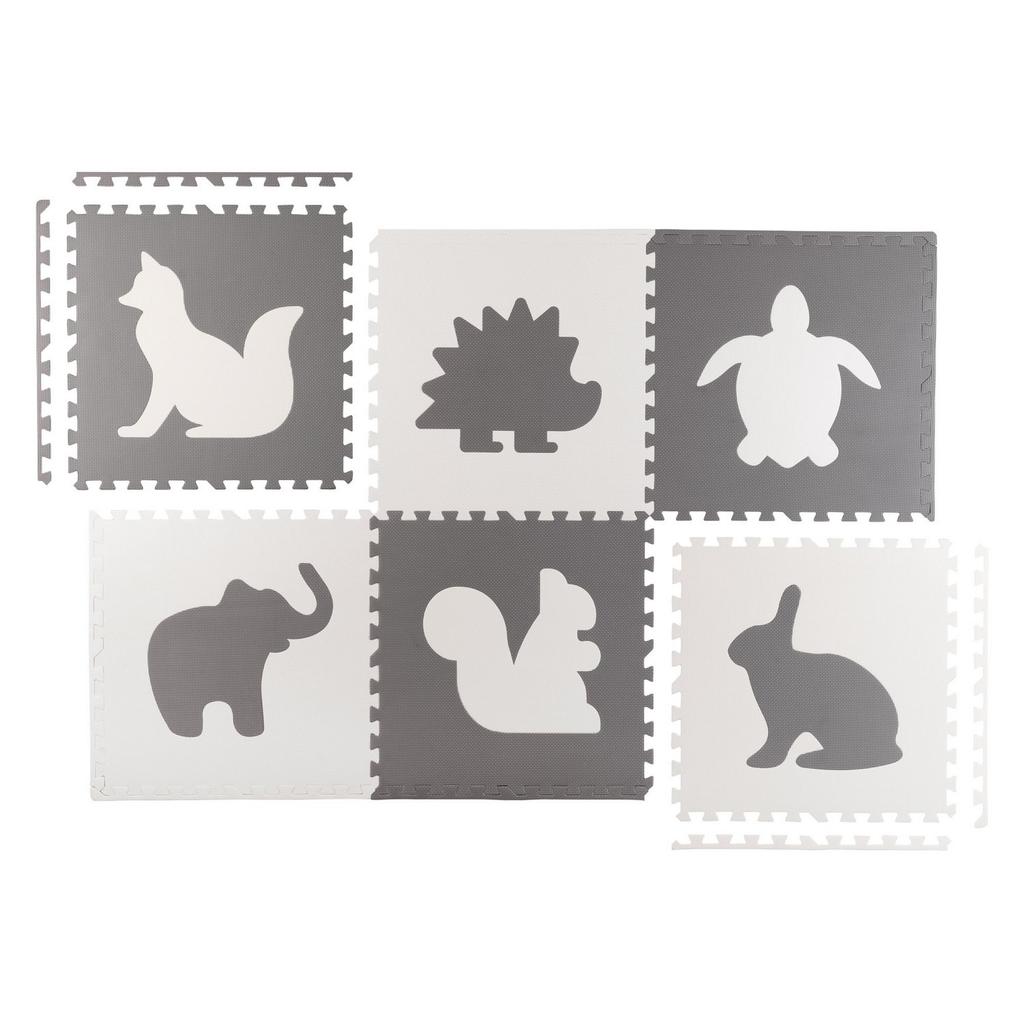 Large Foam Mat, Puzzle, White and Gray Animals, 6 Pcs.