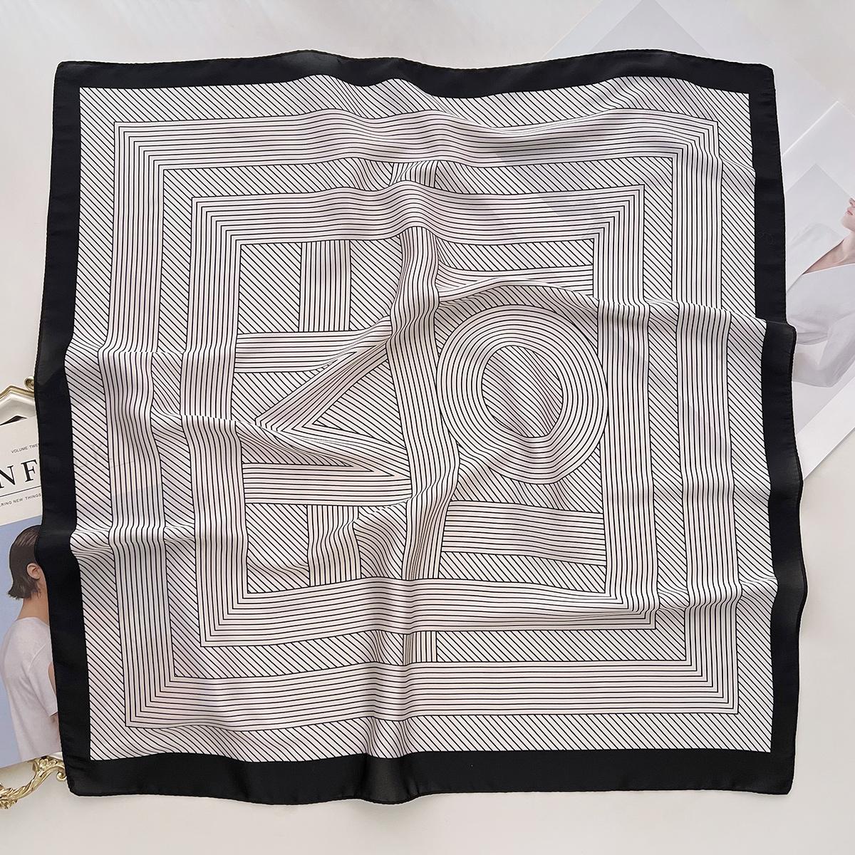 

Весенне-летний полосатый шарф из имитированного шелка 70 * 70 см, маленький квадратный шарф для женщин, шаль для футболки, украшение, шарф для завязывания на сумку 66cm