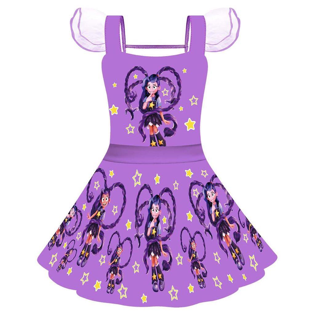 83127 Kids Girls Lily Lovebraids Print Mesh Pleat Dress 100cm