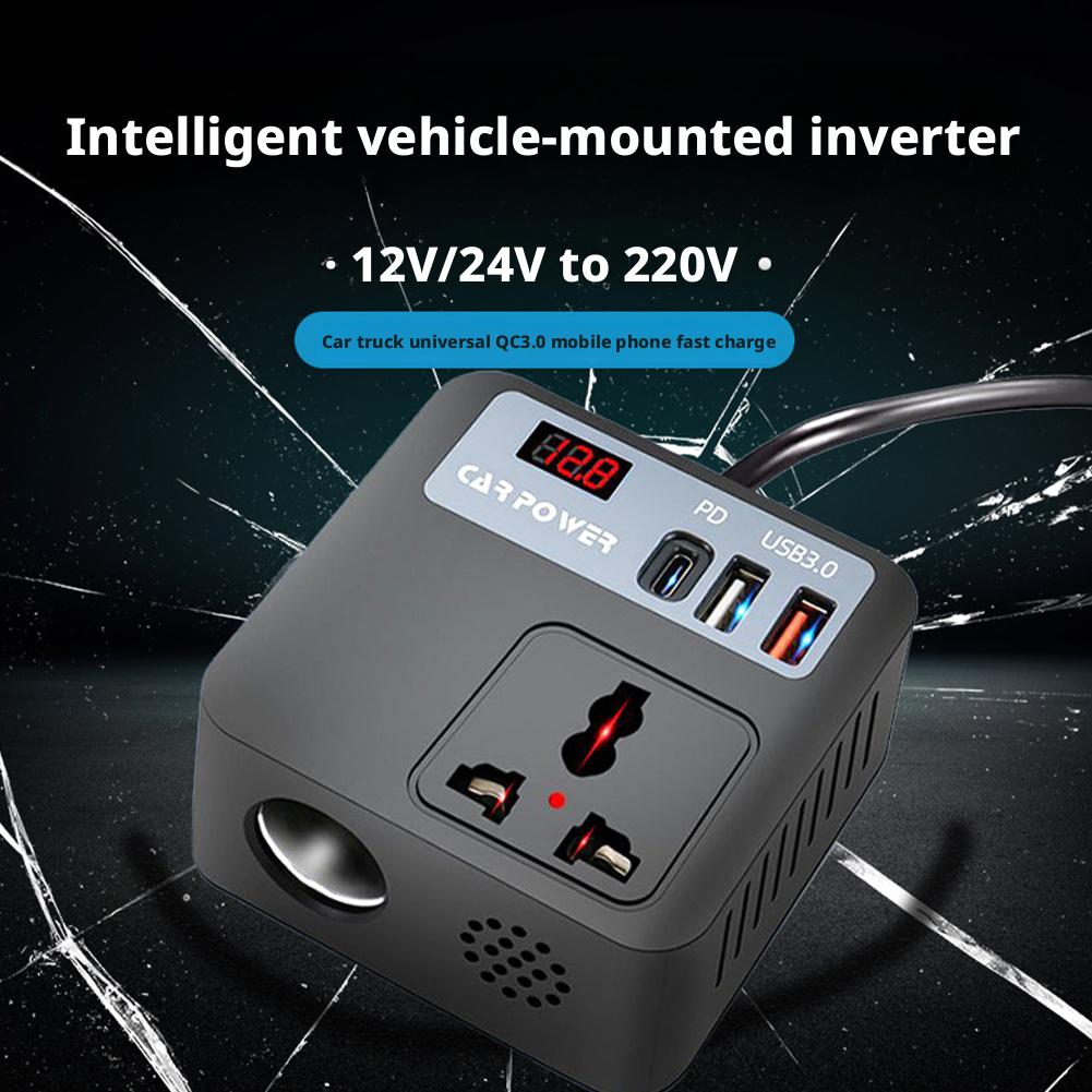 200W Car Power Inverter DC 12V/24V To AC 220V, Cube Socket with QC3.0 Fast USB Charger, for Car/Truck/Van Laptop Charging V6K7