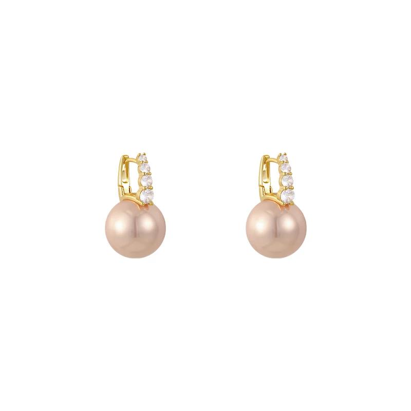2024 Women's Elegant Temperament Light Pink Pearl Dangle Earrings Korean Fashion Zircon Luxury Accessories for Gilr‘s Earstud
