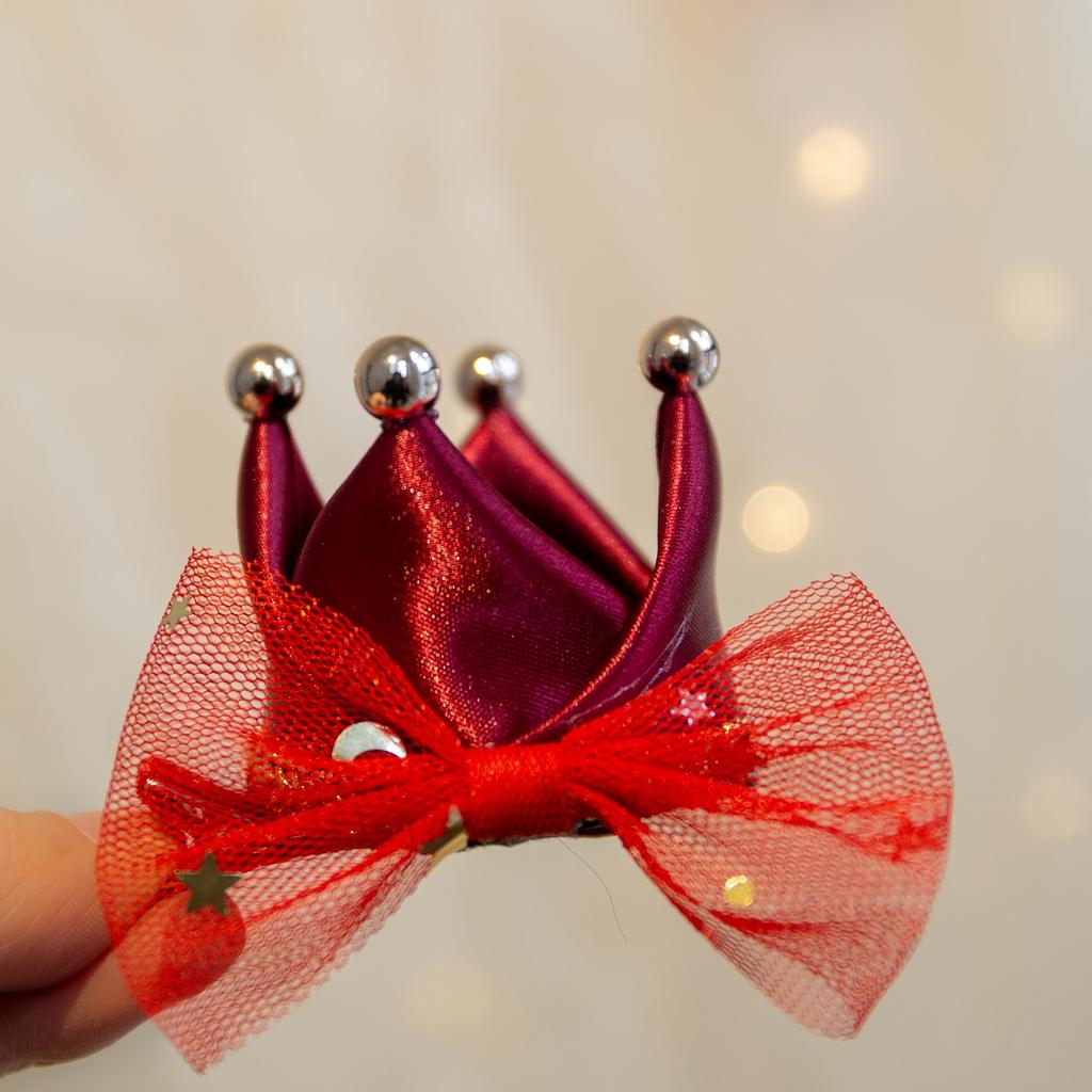 Birthday hat crown hairpin, birthday cake hat net-silk bow crown clip, princess photo accessory hair decoration