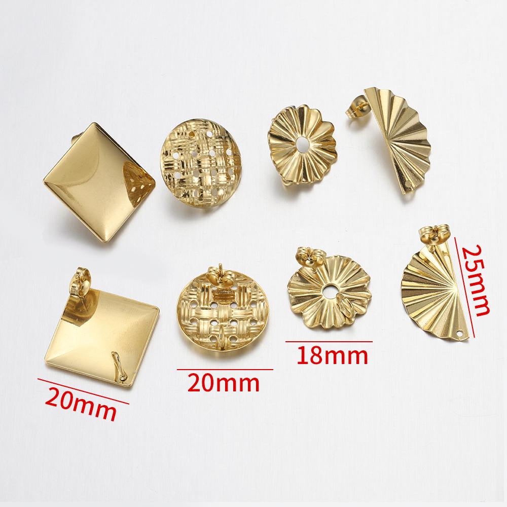 No Fade 10pcs Stainless Steel Porous Ear Studs Flounce Gold Color Earring Studs Base for Jewelry Making DIY Wholesale Supplies