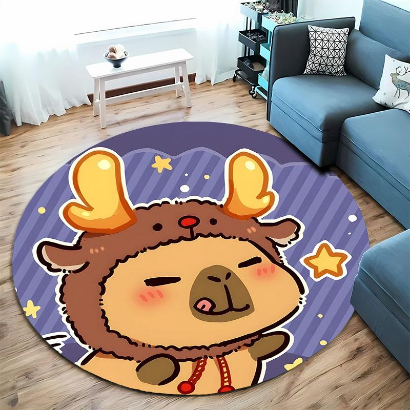 Cute Cartoon Deer-Themed Round Rug for Kids' Room Round Carpet for Home Sofa Bedroom, Gift