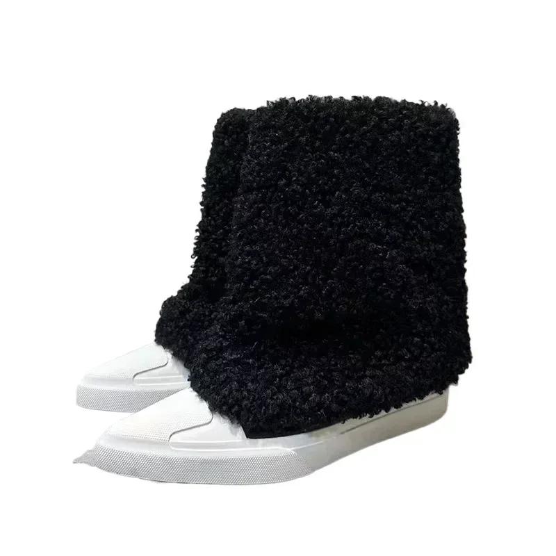 Fur Snow Ankle Boots Women Pointed Toe Flats Designer Warm Shoes Woman 2024 Trend Winter Sneakers Plush Mototrcycle Botas Mujer