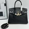 Cross-border Special Ostrich Pattern Platinum Bag First Layer Cowhide Foreign Trade Shoulder Portable Messenger Bag Large Capacity Fashion You Woman