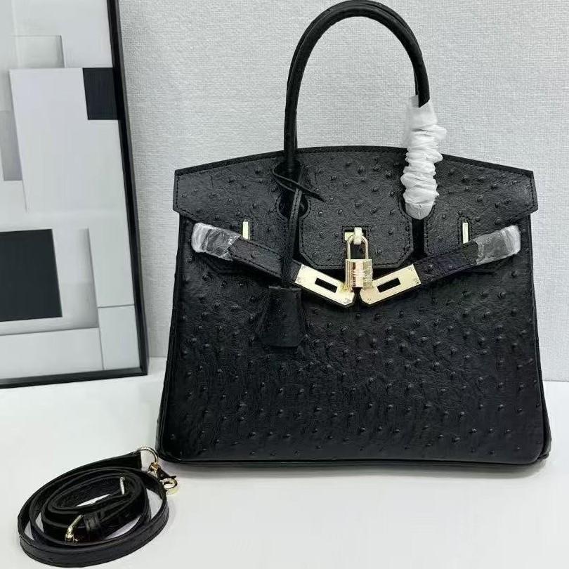 Cross-border Special Ostrich Pattern Platinum Bag First Layer Cowhide Foreign Trade Shoulder Portable Messenger Bag Large Capacity Fashion You Woman