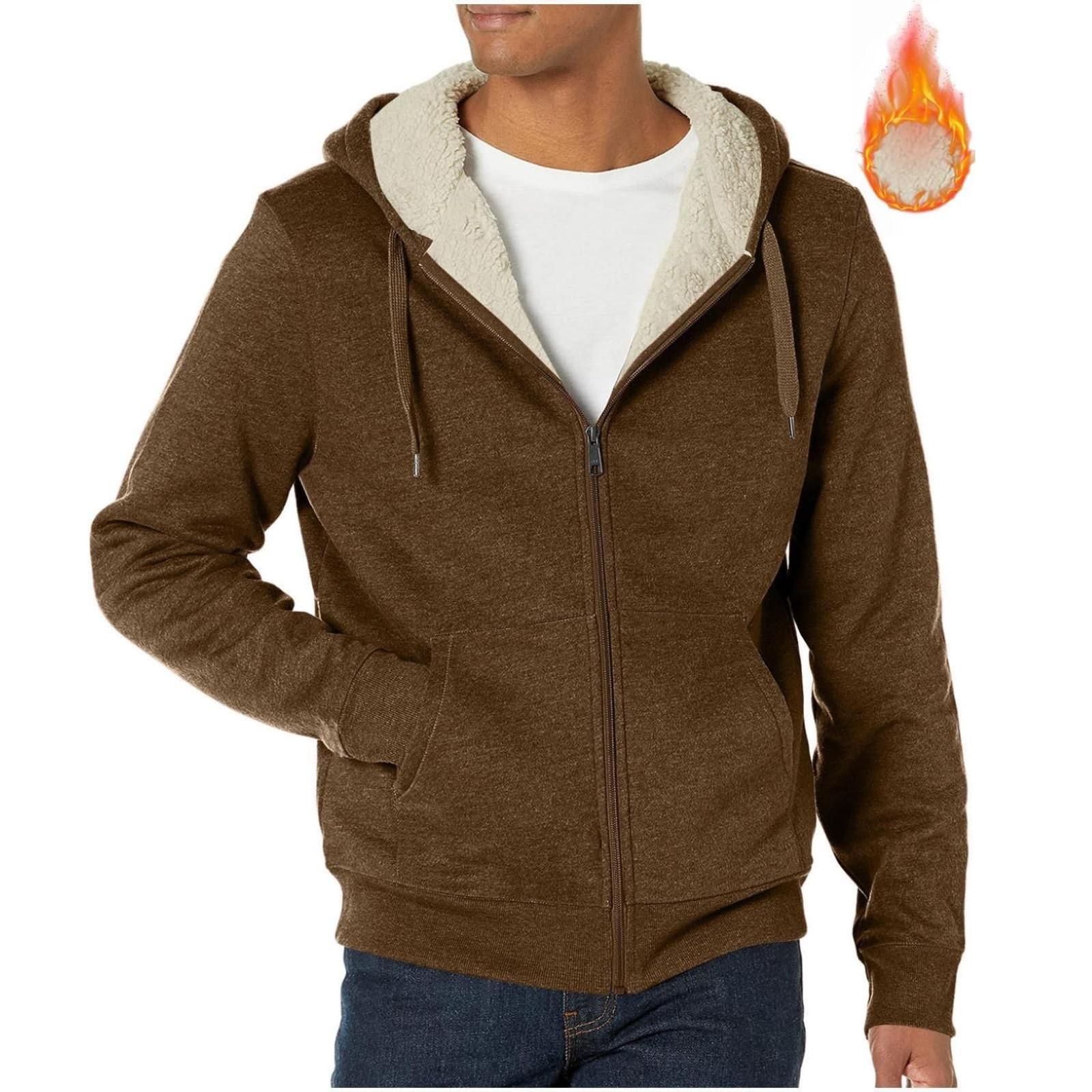 

Толстовки для мужчин с длинным рукавом флис повседневный пушистый свитер с капюшоном теплый зимний L кофейный