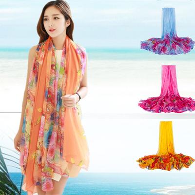 Extragroßer Chiffon-Schal mit Druck Weißer Schal Doppelzweck Damen Koreanische Version Herbst und Winter Langer Schal Strandtuch für Damen