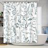 Classic Blue Floral Bath Curtain Shower Panel for Bathroom Decor In White and Grey with Hook Set TaurusDuan
