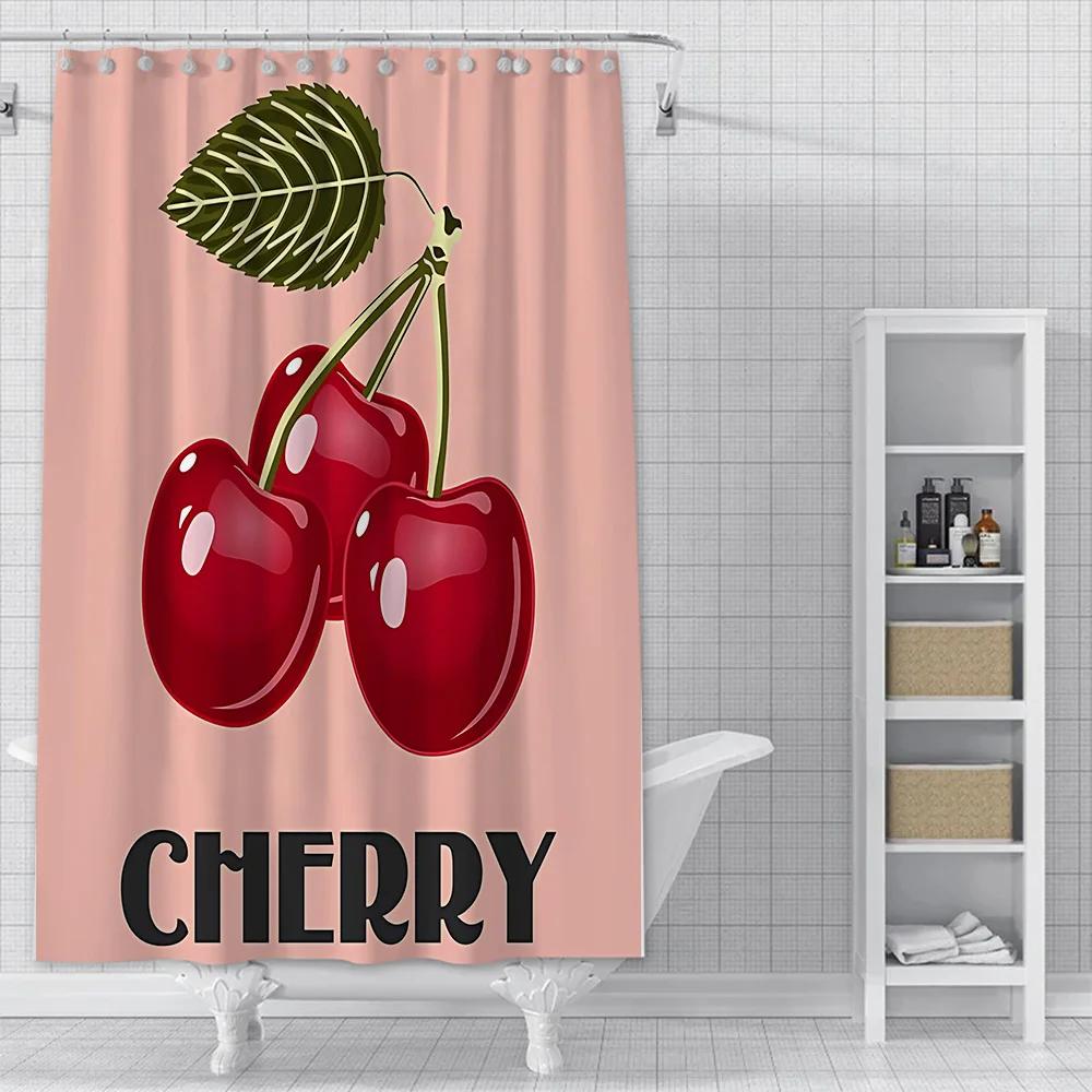 Charming Cherry Shower Curtain - Vibrant Lip & Plaid Designs for Playful Bathroom Décor, Waterproof, Easy Care & Unique Charm