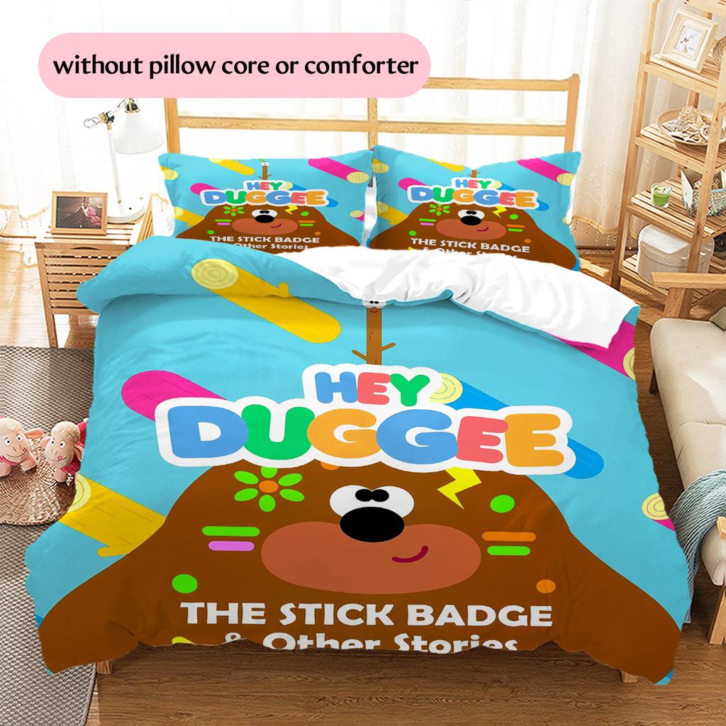 Hey Duggee Muster Bettwäsche Bettdecken-Set Heimdekoration Geschenk (1 Bettbezug + 2 Kissenbezüge (ohne Füllung))