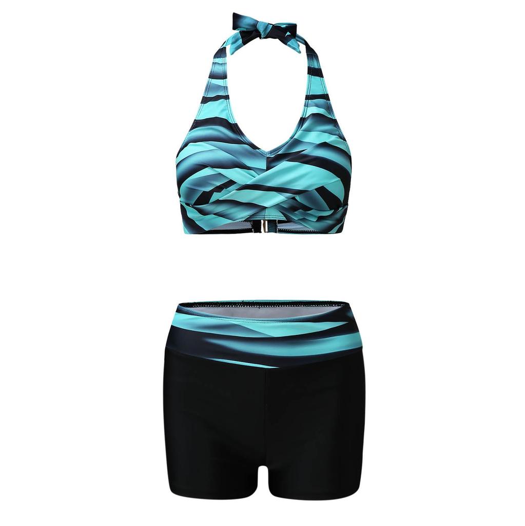 2024 Women's European & American Print Crisscross Halter Bikini Swimsuit