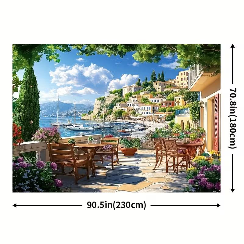 2D Mediterranean Seaside Backdrop for Summer Vacation Photoshoot