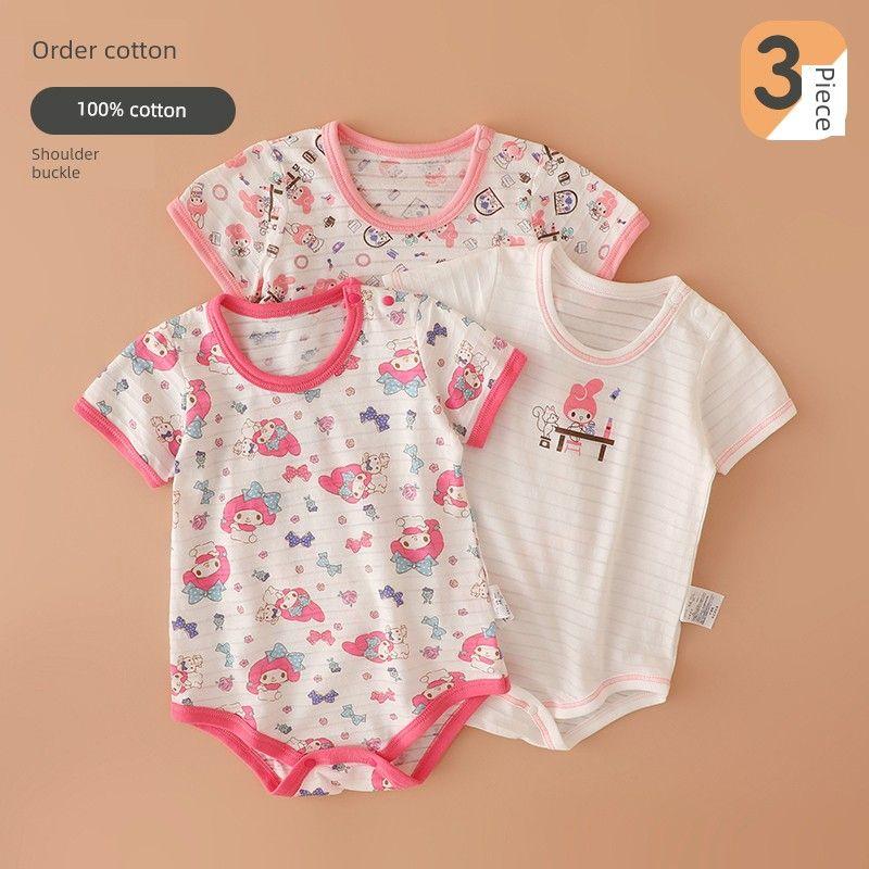 Japanese-Style Baby Romper, Pure Cotton, Thin, Breathable Mesh, Short-Sleeve Jumpsuit for Baby Girls, Summer